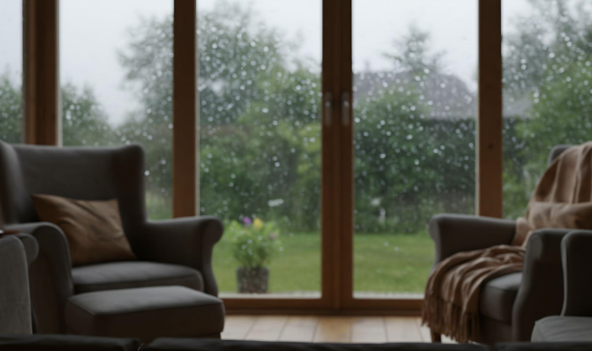 Rain protected windows in a living room