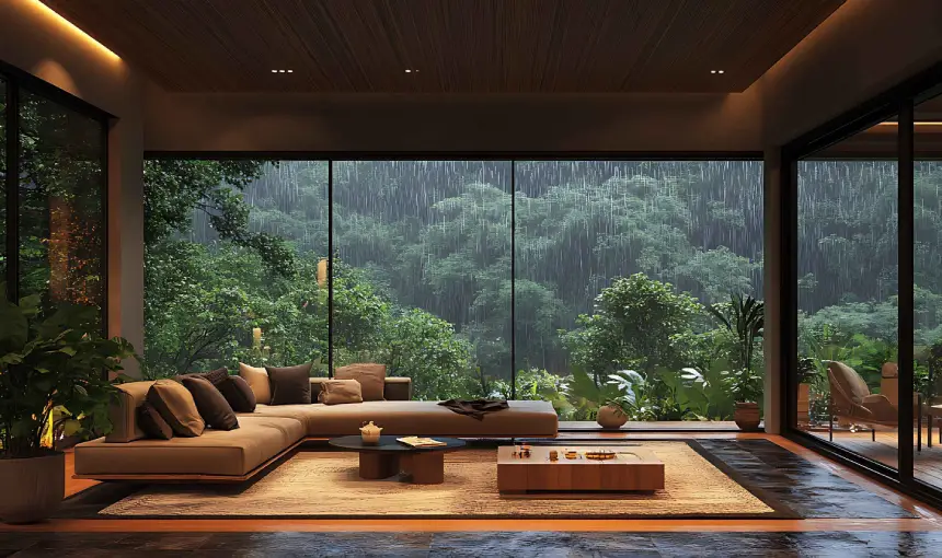 Modern living room windows in minimalist interiors