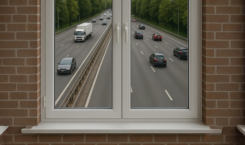Soundproof window blocking outside traffic noise