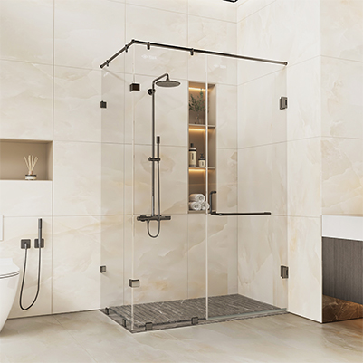 1 Right Door + 2 Fixed Glass (With Wall To Glass Hinge) L Shape