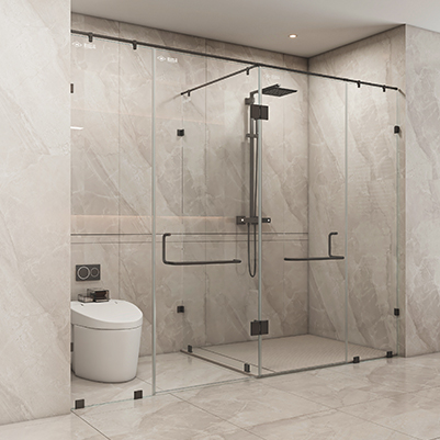 2 Middle Door/ Side Door + 3 Fixed Glass (With 3 Way Glass To Glass Hinge) T Shape